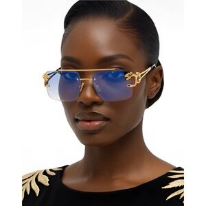 Women Gold Rimless Square Sunglasses Gradient Lens Trendy Fashion Shades Lentes